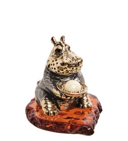 Народные промыслы AM-2815 Фигурка «Бегемот праздник» (латунь, янтарь)