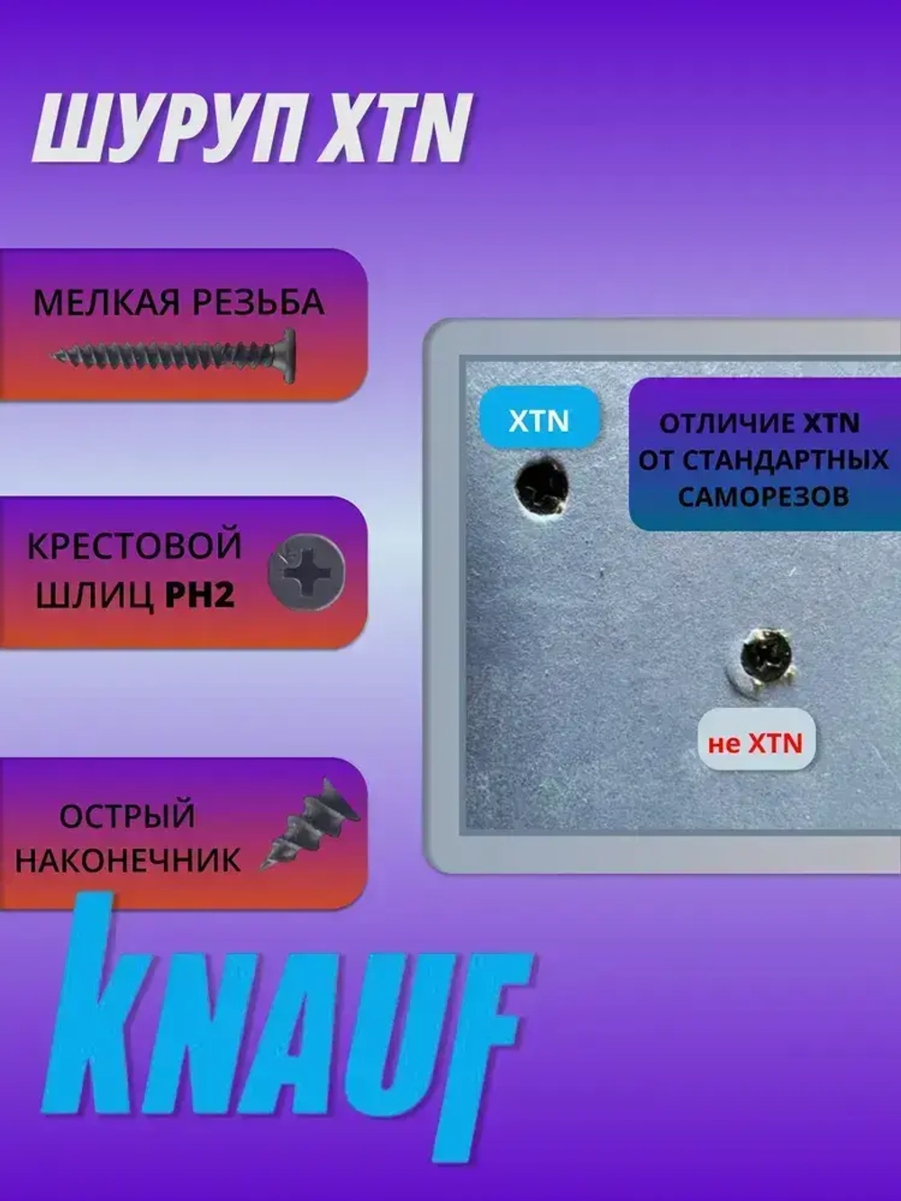 КНАУФ-Шуруп XTN 3,9*23мм (250шт) для КНАУФ-листов Сапфир