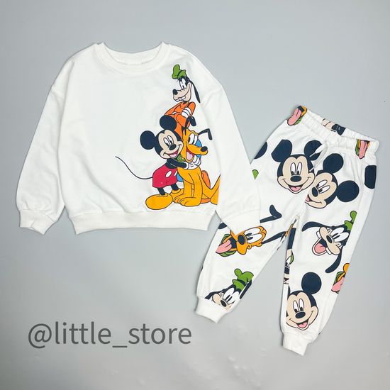 Комплект из футера (тонкого) "Микки и его друзья" молочный