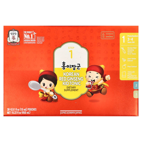 JungKwanJang, корейский тоник с красным женьшенем, этап 1, для детей 3–4 лет, 30 пакетиков, 15 мл (0,51 жидк. унции)