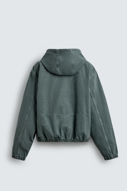 ZARA КУРТКА С КАПЮШОНОМ ИЗ ТКАНИ С ЭФФЕКТОМ ПОТЕРТОСТИ, ЛИНЯЛЫЙ ЗЕЛЕНЫЙ
