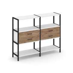 Shelf System Двухсекционный стеллаж трехярусный с ящиками SN.STM-322 Белый/Дуб Табак/Металл Черный 1