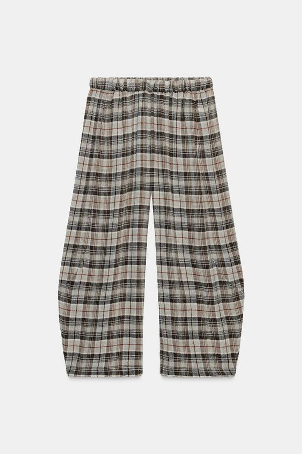 ZARA БРЮКИ ОБЪЕМНОГО КРОЯ В КЛЕТКУ — ZW COLLECTION, БЕЖЕВЫЙ