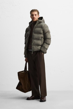 ZARA ПУХОВИК С КАПЮШОНОМ, СВЕТЛЫЙ ХАКИ