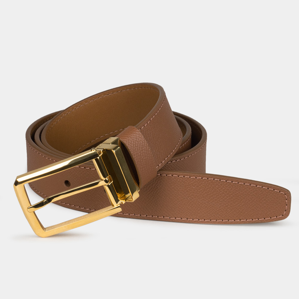 Ремень кожаный мужской из натуральной кожи сафьяно 35 мм, цвета карамель