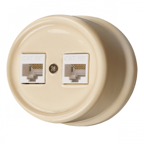 Розетка RJ45 информационная двойная, керамика, цвет Песочное золото B1-302-04