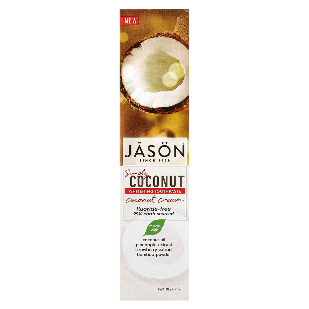 Jason Natural, Simply Coconut, отбеливающая зубная паста, кокосовый крем, 119 г (4,2 унции)