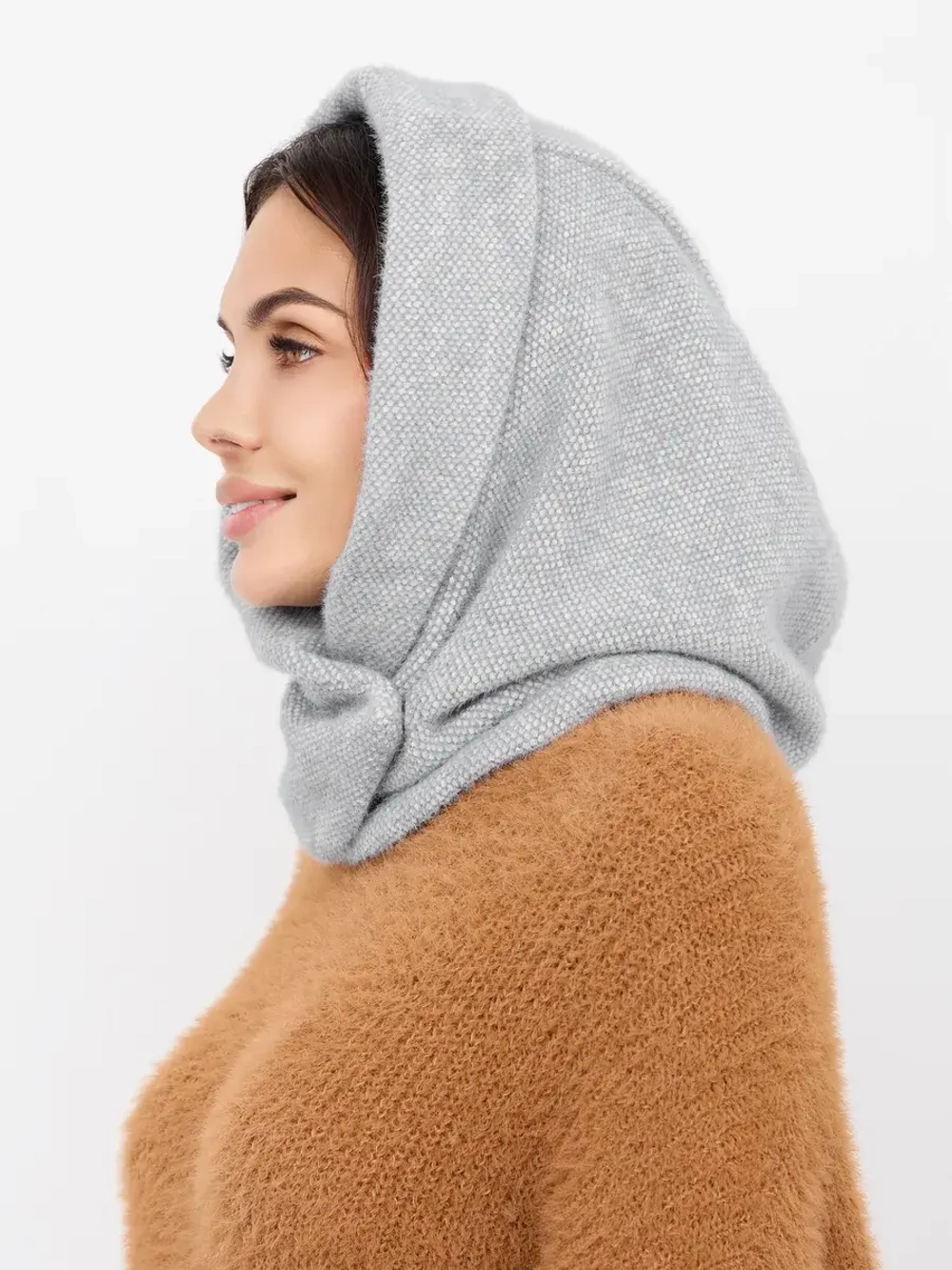 Капор зимний вязаный капюшон на флисе