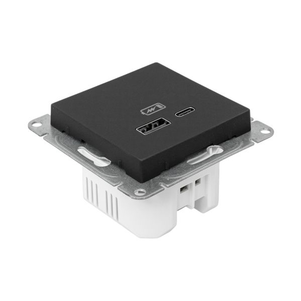 Механизм розетки USB-A+С, чёрный Эпика EKF