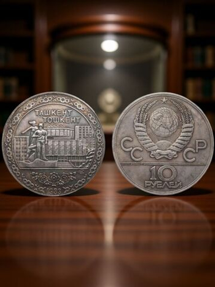 10 рублей 1983 года СССР Ташкент Проба Копия пробной монеты посеребрение