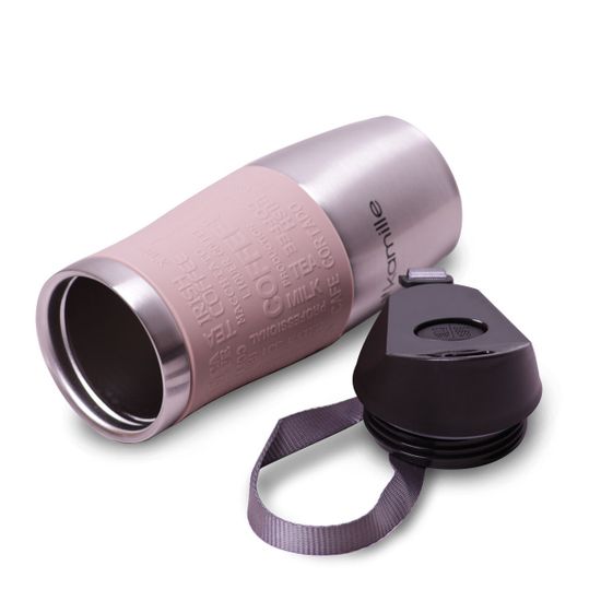 Термокружка 380 мл. из нержавеющей стали Kamille KM-2052 с TPR-вставкой и ремешком