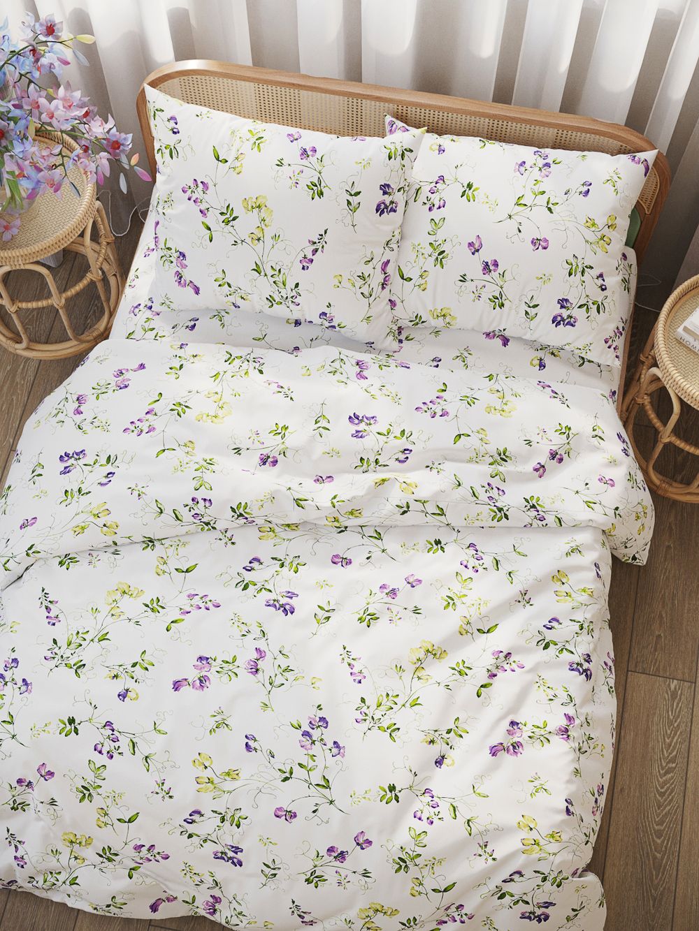 Наволочка комплект 2шт перкаль Сказка "Душистый горошек" 50x70 см на молнии