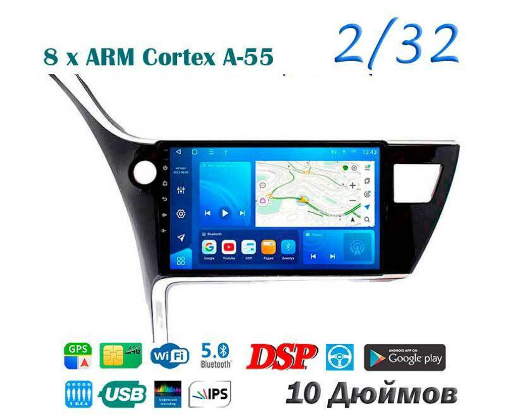 Topway TS18 2+32GB 8 ядер для Toyota Corolla, Auris 2017-2018