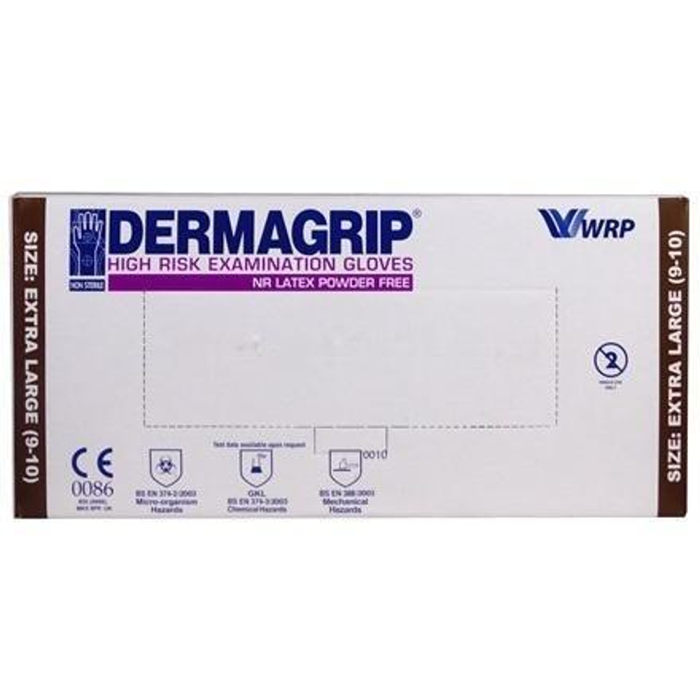 Перчатки латексные "DERMAGRIP High Risk" XL (50 шт.) (1/10 шт.)