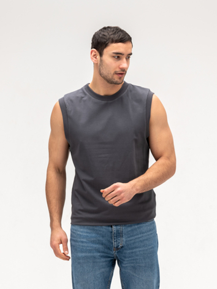 Майка мужская хлопковая на широких лямках. Графит