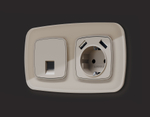 OP3690 Лицевая панель OMEGA (Серо-бежевый матовый) для электрической розетки с/з со шторками 2USB A+A QUANT