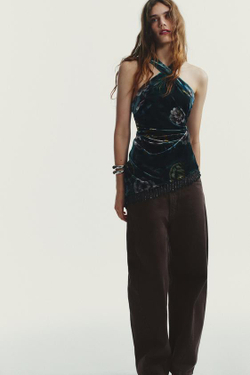 ZARA ДЖИНСЫ TRF BAGGY BALLOON СО СРЕДНЕЙ ПОСАДКОЙ, КОРИЧНЕВЫЙ