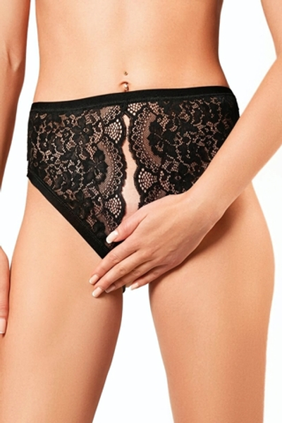 Кружевные трусики с доступом и завышенной посадкой (Размер: M) (Цвет: черный)