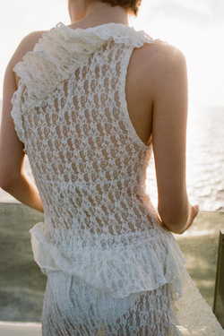 ZARA КРУЖЕВНОЙ ТОП АСИММЕТРИЧНОГО КРОЯ, БЕЛЫЙ