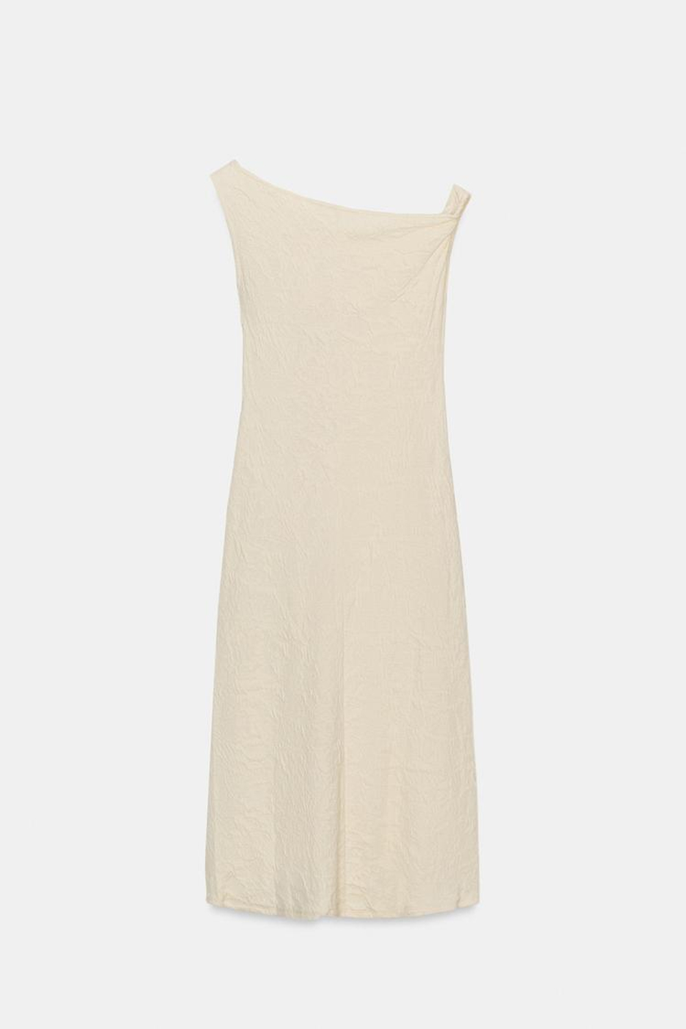 ZARA ЖАККАРДОВОЕ ПЛАТЬЕ СО СКЛАДКАМИ, ЭКРЮ