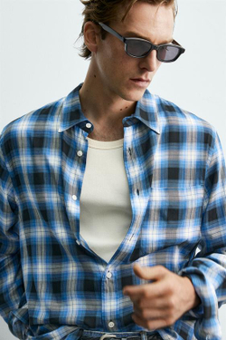 ZARA X AARON LEVINE РУБАШКА СВОБОДНОГО КРОЯ В КЛЕТКУ, СИНИЙ