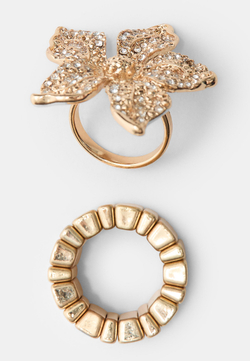 STRADIVARIUS Набор из 2 колец со стразами, золотой