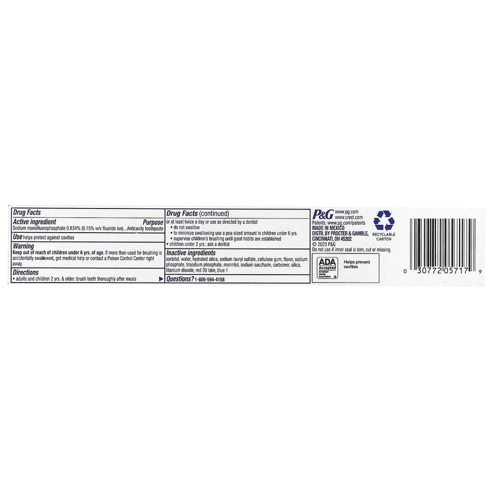 Crest, Kid's Advanced, зубная паста против кариеса с фтором, для детей старше 3 лет, жевательная жевательная резинка, 82 г (2,9 унции)