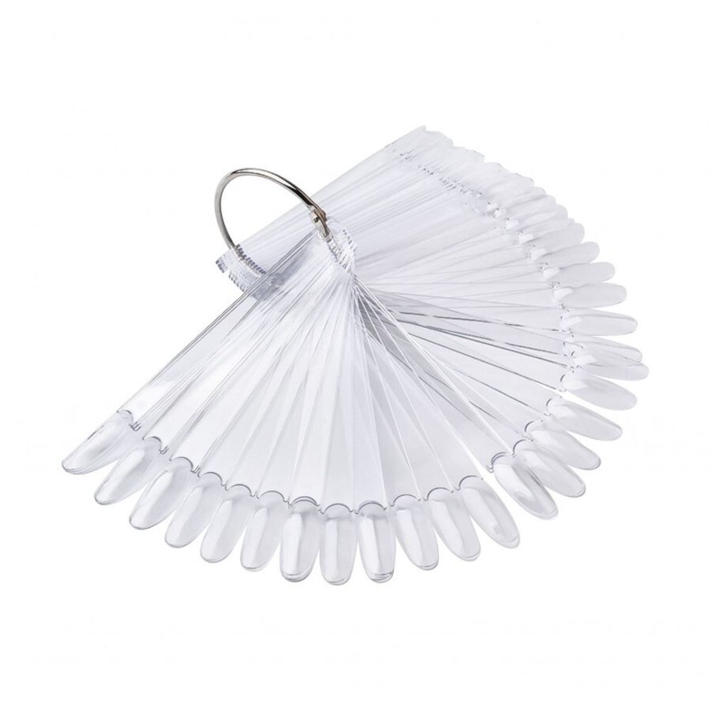 Палитра Веер для лаков на металлическом кольце форма Миндаль цвет Прозрачный, 50шт