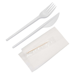 Набор одноразовых принадлежностей 4 предмета (вилка, нож, салфетка 24*24см, зубочистка)