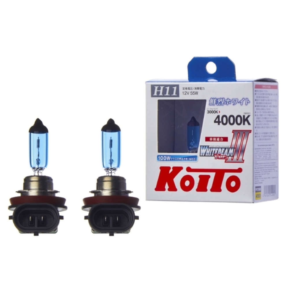 Лампа высокотемпературная Koito Whitebeam H11 12V 55W (100W) 4000K (комплект 2 шт.) P0750W