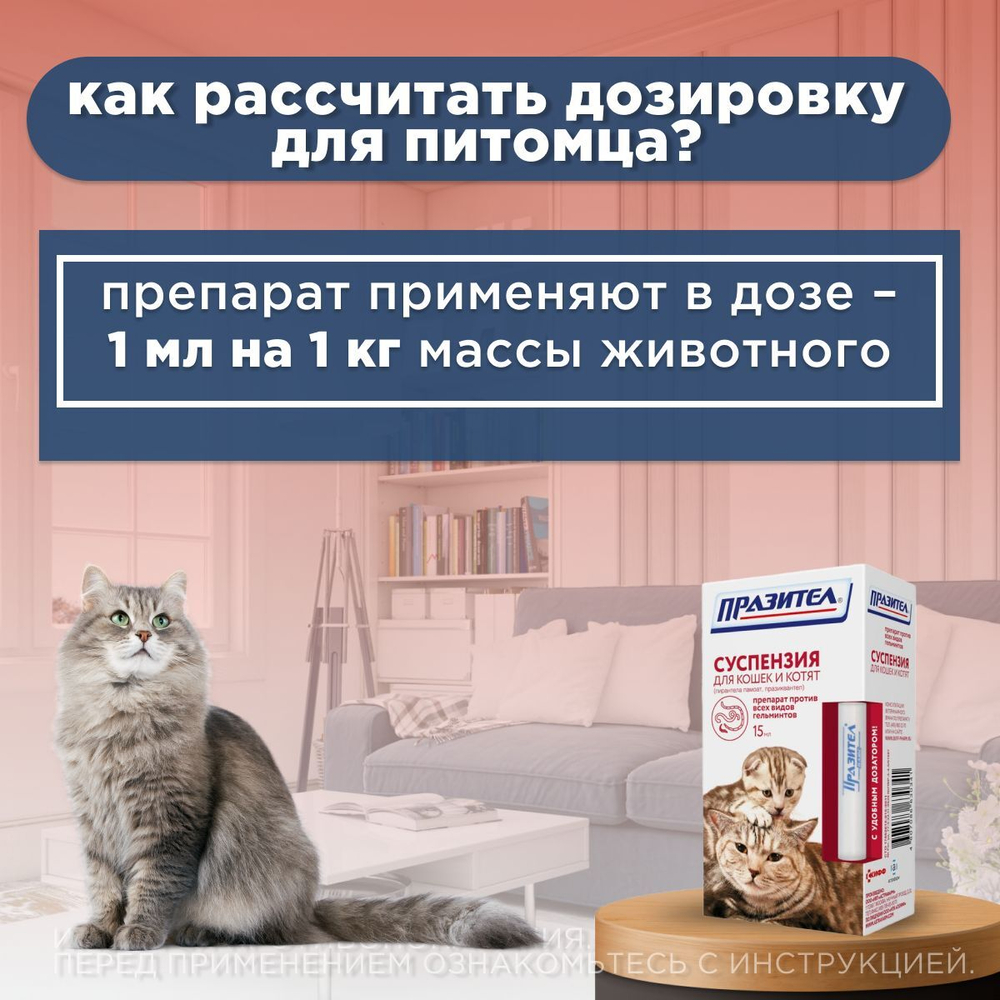 Суспензия от гельминтов для кошек и котят Празител, 15мл Празиквантел/Пирантел