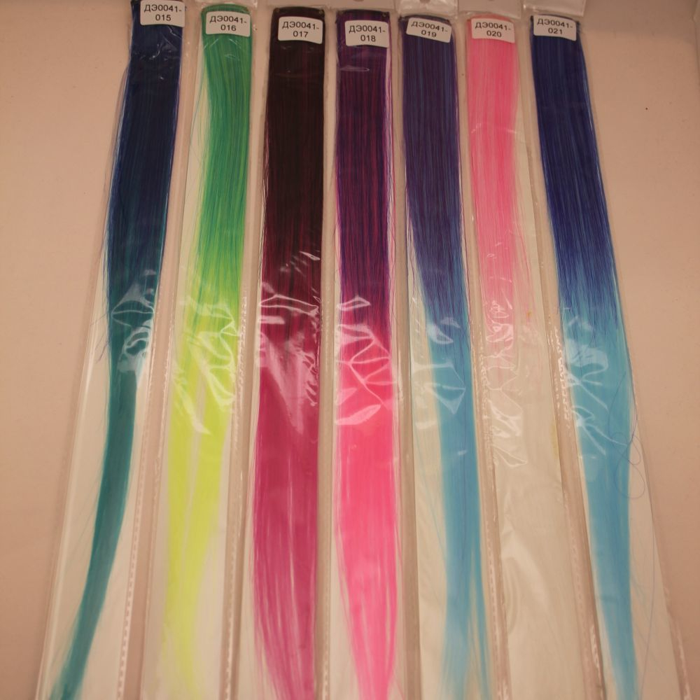 `Прядь волос на заколке(искусственные), длина 50см, ширина 3,2см, цвет №018 градиент синий-розовый