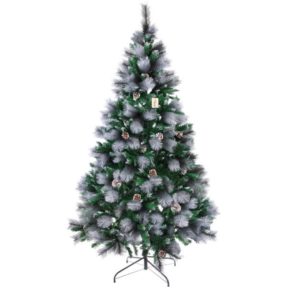 Ёлка «Богемия» 210 см, ПВХ+Леска, шишки, белое напыление (960 веток)