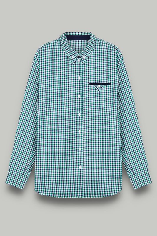 Рубашка в клетку c декоративным карманом, зеленый