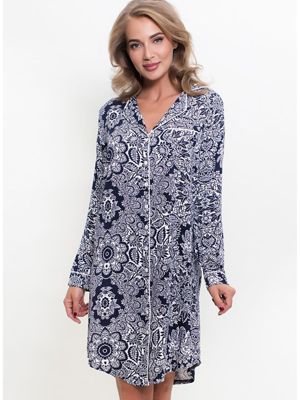Короткое платье-рубашка на пуговицах (Размер: S) (Цвет: темно-синий)
