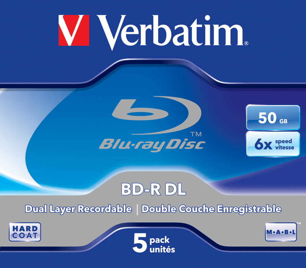 Оптический диск Verbatim BD-R DL 50GB 6X HardCoat, Slim Case, 5 шт