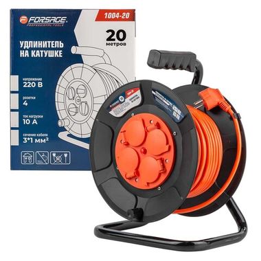 Удлинитель на катушке с розетками 20м (220В, 3х1мм?,10А,4 розетки) Forsage F-1004-20
