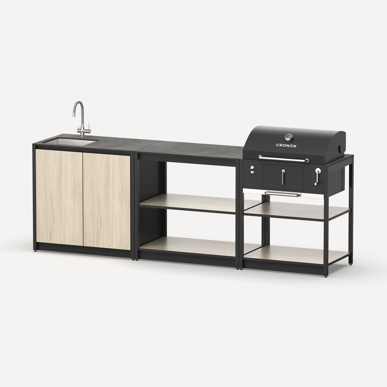 Мангальный комплекс Lounge M-103SB, 2.6 м, дуб сонома/черный мрамор