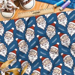 Ткань шифон спящий санта-клаус на синем фоне