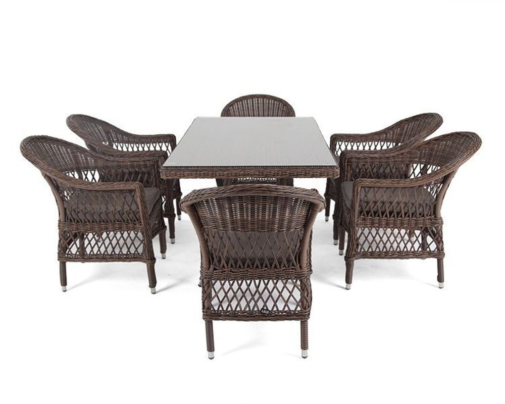 "Амароне" обеденная группа из искусственного ротанга на 6 персон, цвет коричневый