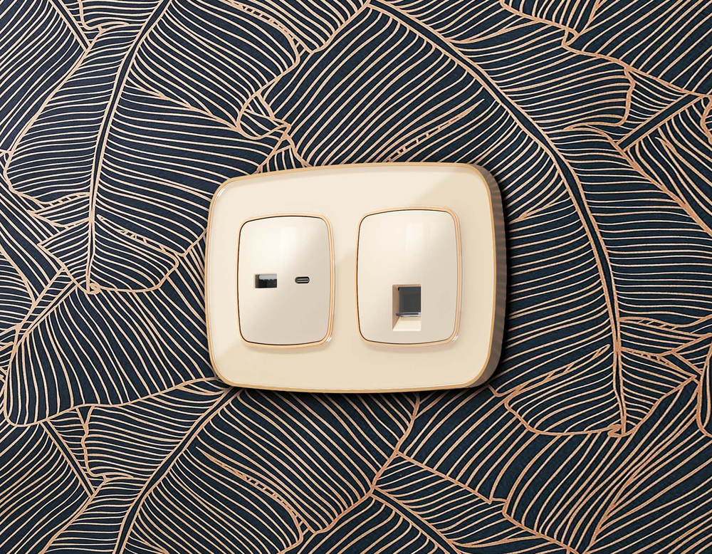 OP3120 Лицевая панель OMEGA (Бежевый глянец) для компьютерной/телефонной розетки RJ-45/RJ-11 QUANT