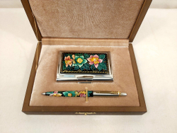 Набор "Нарцисс" визитница и ручка Parker с ручной росписью Палех