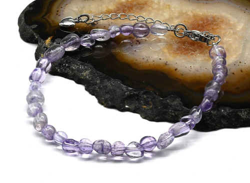 Браслет из аметиста светлого галтовка 4*5 мм., 17,5 см