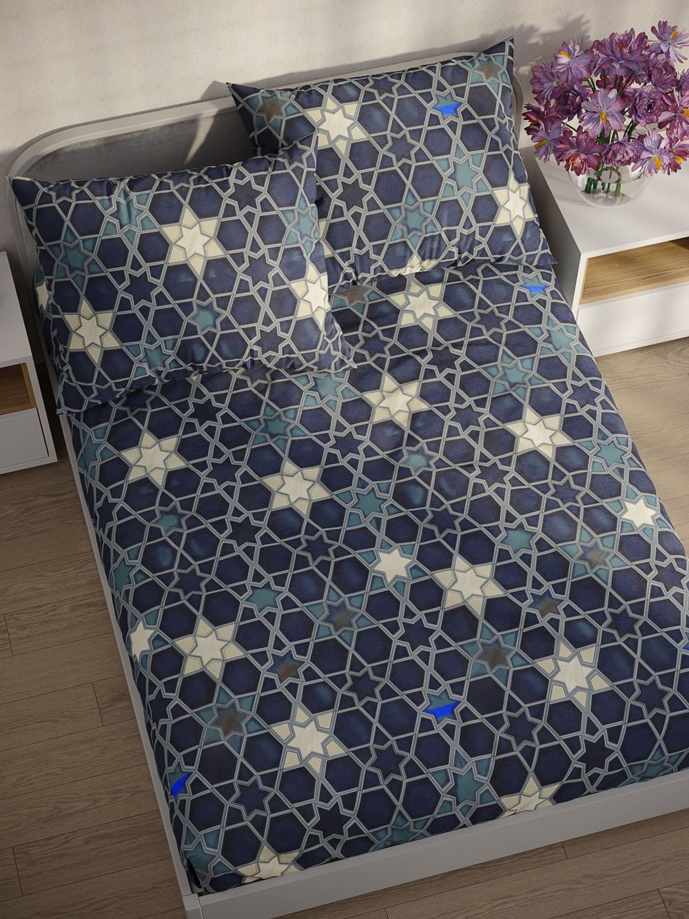 Постельное белье перкаль Сказка "Мозаика" 1,5-сп Наволочка 50х70 см 1 шт Простынь на резинке 90x200 см Пододеяльник 145x215 см