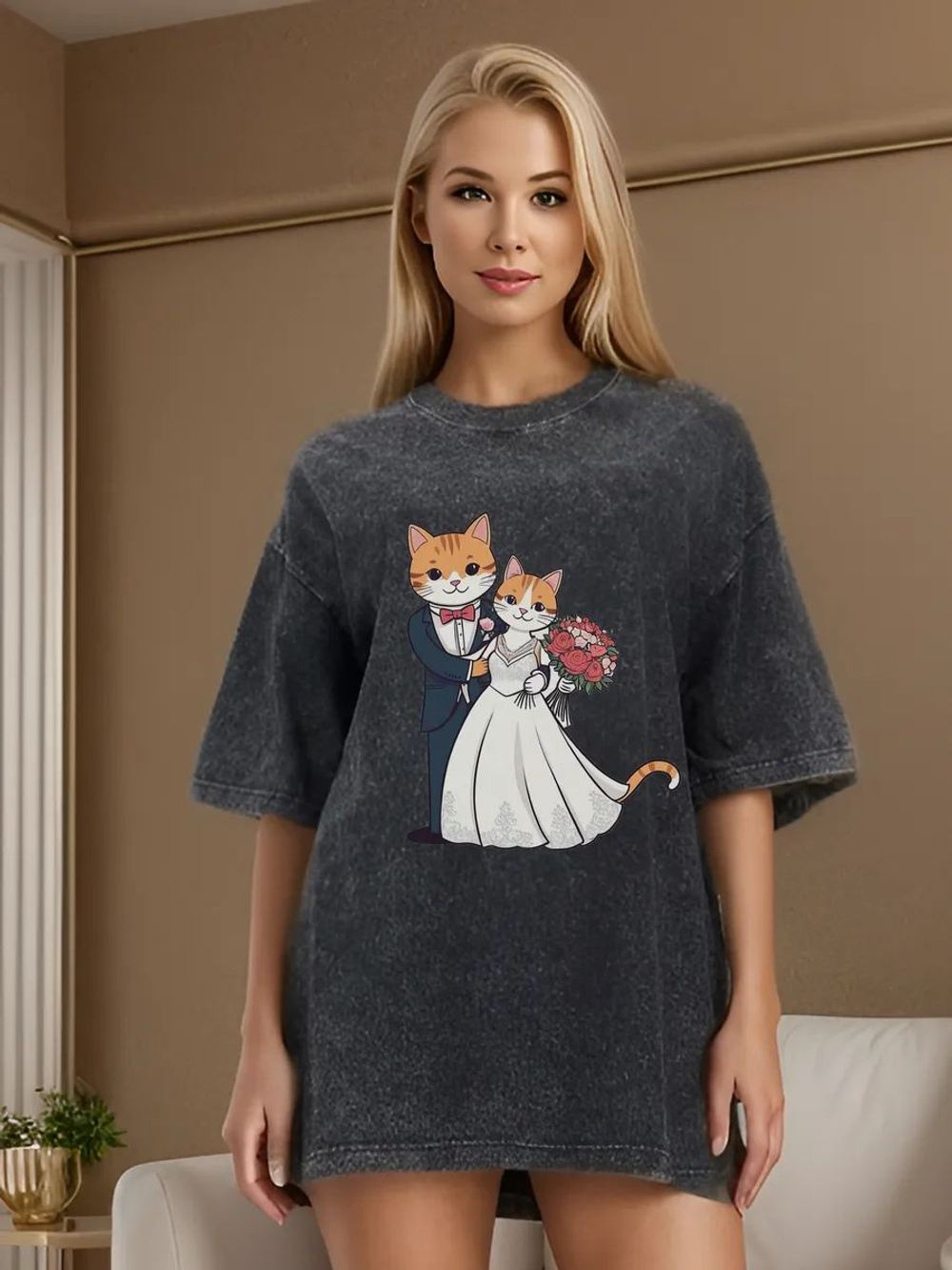 Футболка невеста и жених коты варенка оверсайз