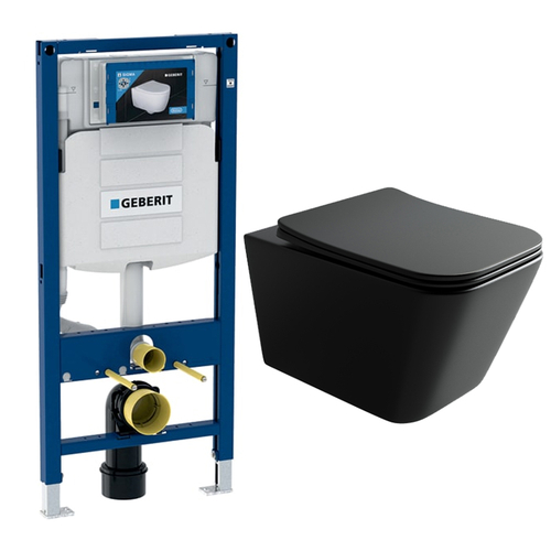 Комплект подвесной безободковый унитаз Ceramica Nova Metric CN3007MB черный матовый с сиденьем микролифт + инсталляция Geberit Duofix UP320 111.300.00.5
