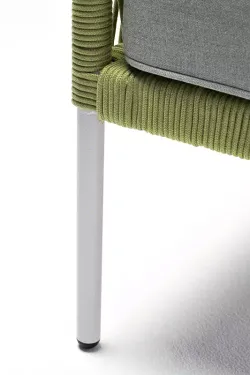 "Канны" кресло плетеное из роупа, каркас алюминий светло-серый (RAL7035) муар, роуп салатовый меланж круглый, ткань светло-серая