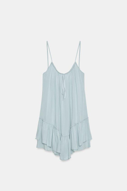 ZARA СВОБОДНОЕ МИНИ-ПЛАТЬЕ С ВОЛАНАМИ, ГОЛУБОЙ
