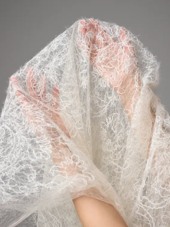 Гипюр кружевной с вышивкой "веревочка" и пайетками, арт.30, Китай, шампань