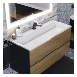 Тумба с раковиной Uperwood Barsa 100 см, раковина белая, подвесная тумба черная/дуб сонома